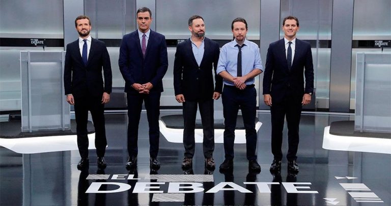 Foto de candidatos en el debate electoral del lunes, 4 de noviembre | Fuente: El Español