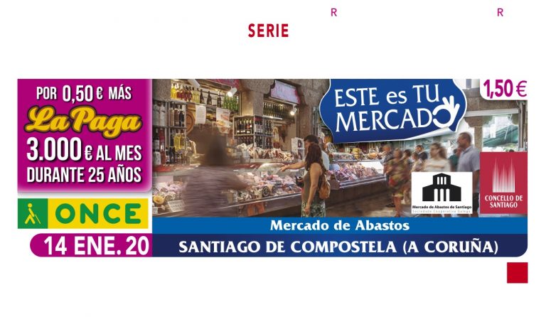 El cupón de la ONCE del martes 14 de enero estará dedicado a la Plaza de Abastos de Santiago