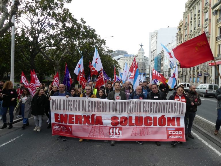 Centenares de personas protestan en A Coruña para exigir un estatuto elecrointensivo que garantice el futuro del sector