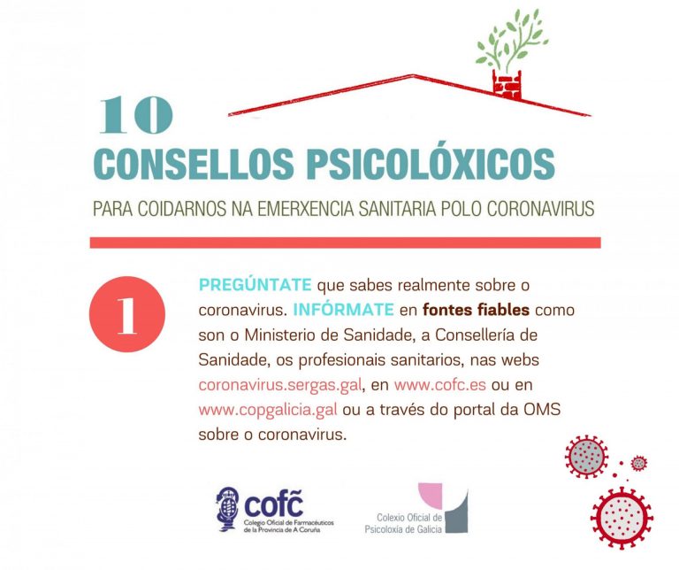 Psicólogos y farmacéuticos gallegos elaboran un decálogo para cuidarse durante el confinamiento
