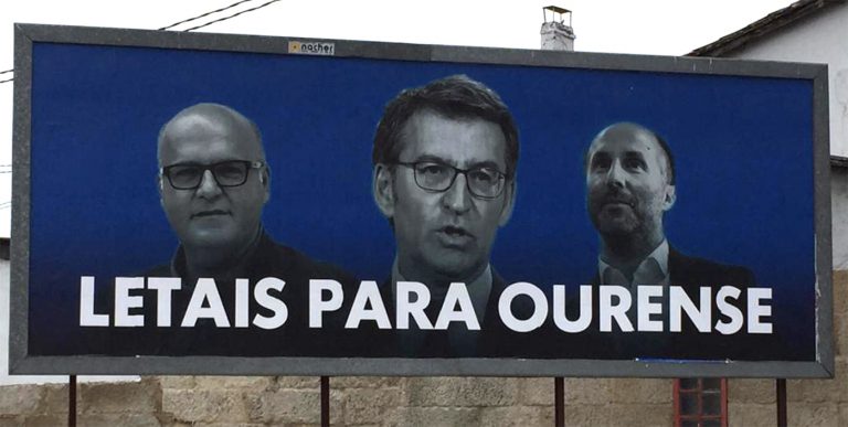 PP denuncia ante la Junta Electoral una valla en la que salen Baltar, Feijóo y Jácome con el lema ‘Letais para Ourense’