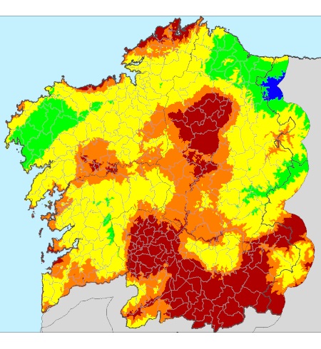 Gran parte de la provincia de Ourense y Terra Chá se encuentran este martes en alto riesgo de incendio