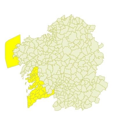 Alerta amarilla por viento en A Costa da Morte este miércoles y por altas temperaturas el jueves en el sur de Pontevedra
