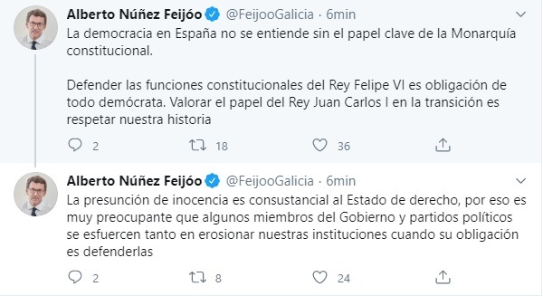 Feijóo sale en defensa del huido Juan Carlos I