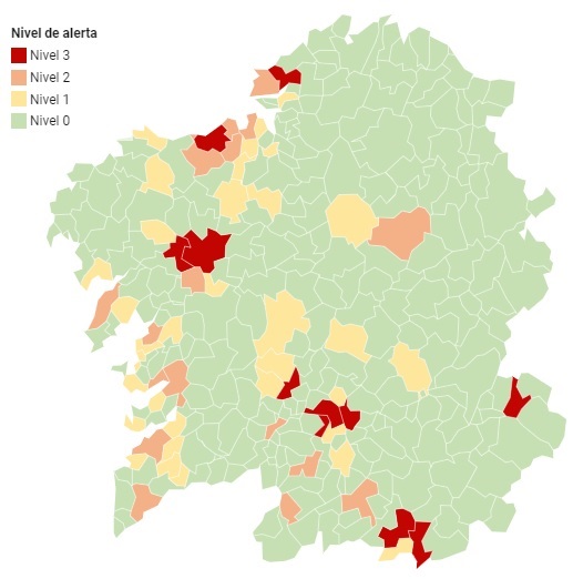 Sanidade rebaja el nivel de alerta de Tomiño e incluye a Narón entre los 11 municipios en rojo
