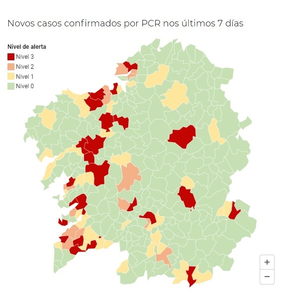 Los ayuntamientos gallegos en alerta roja se elevan a 24, al entrar Teo, Monforte, Nigrán y O Porriño