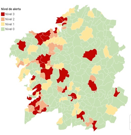 Galicia mantiene 37 municipios en alerta roja por el coronavirus