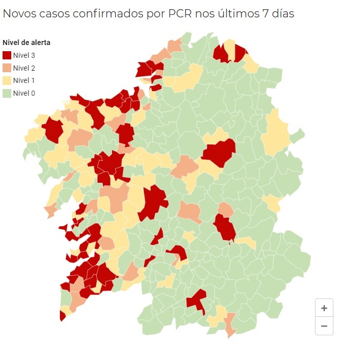 Los municipios gallegos en alerta roja se mantienen en 47, tras salir A Cañiza y entrar Sanxenxo