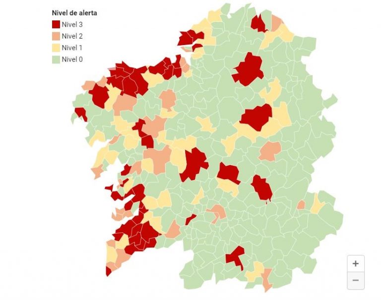 Monforte y Salceda pasan a nivel 3 de alerta en el mapa de incidencia, que suma 43 municipios en rojo