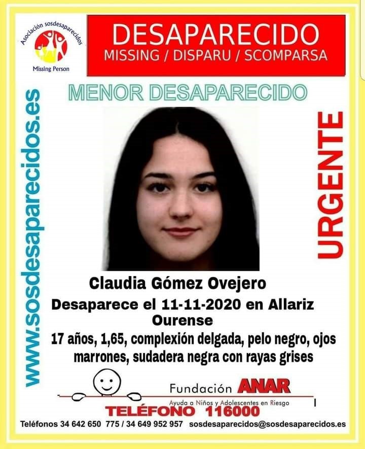 Piden colaboración para localizar a una menor de 17 años de Allariz (Ourense)