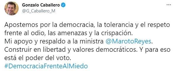 G. Caballero (PSdeG) traslada su apoyo a Reyes Maroto y aboga por la «democracia, tolerancia y respeto» frente al odio