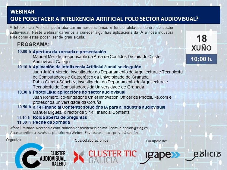 El Clúster Audiovisual Galego celebra el día 18 una jornada sobre el uso de la inteligencia artificial en el sector