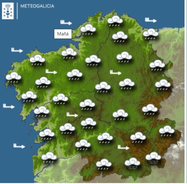 Predicciones meteorológicas para este jueves en Galicia: Cielos cubiertos y lluvias más intensas hacia la noche