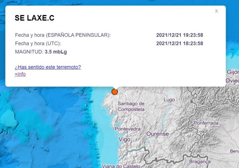 Registrado un terremoto de magnitud 3,5 con epicentro en Laxe
