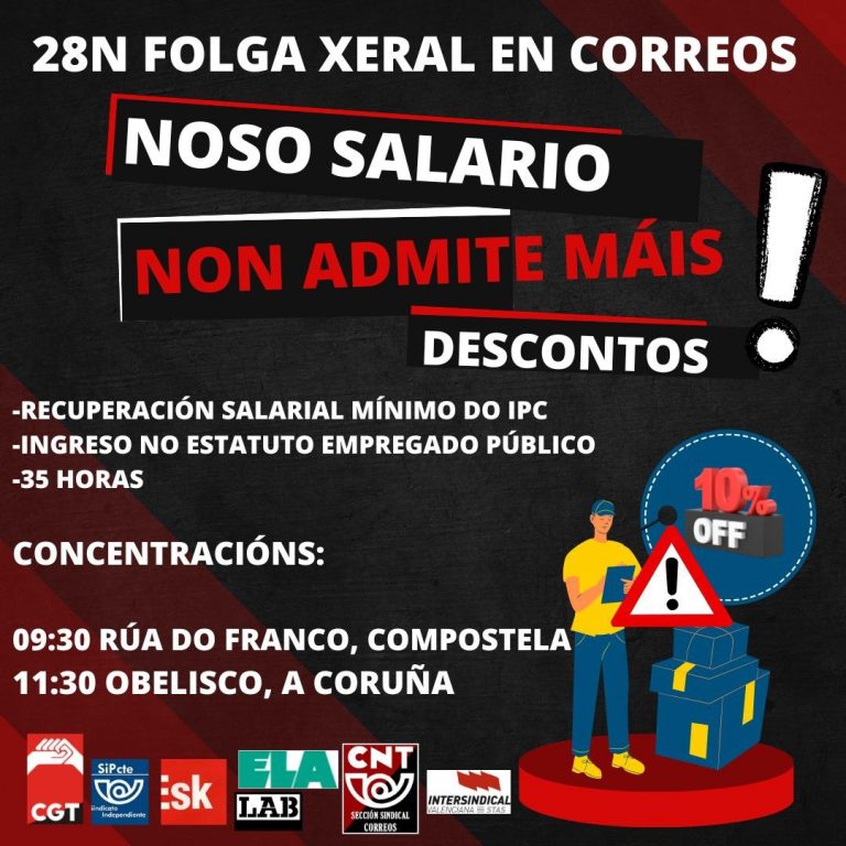 Varios sindicatos convocan huelga en Correos este lunes para pedir mejorar salariales y de condiciones laborales