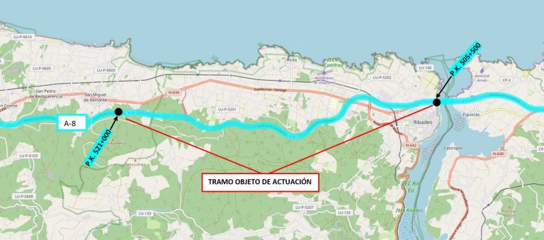 El Gobierno adjudica 250.000 euros para reforzar el cierre de la A-8 en Ribadeo (Lugo)