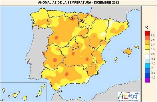 El mes de diciembre fue el más cálido en España desde 1961, con zonas de Galicia entre las regiones con mayor variación