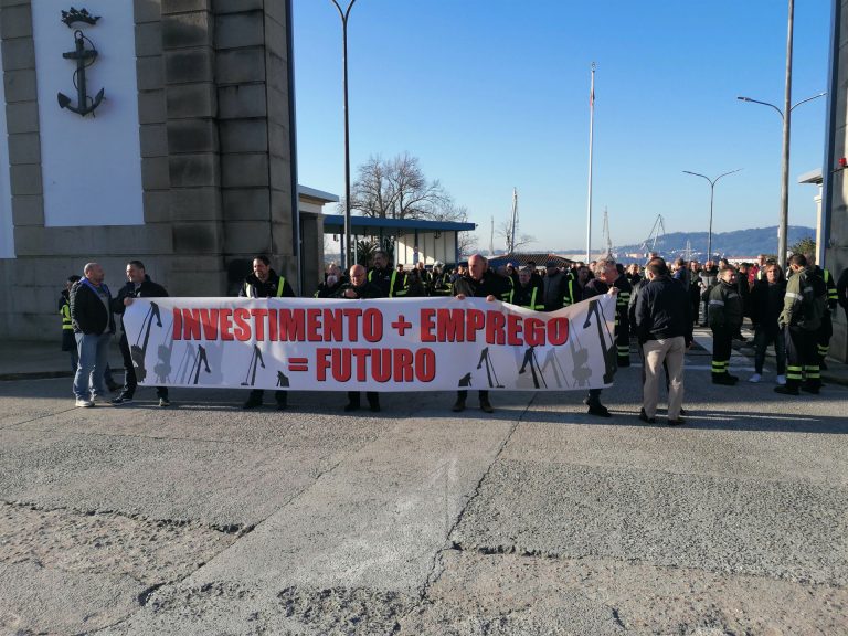 Concentración de los trabajadores de Navantia en Ferrol coincidiendo con la presentación del nuevo plan industrial