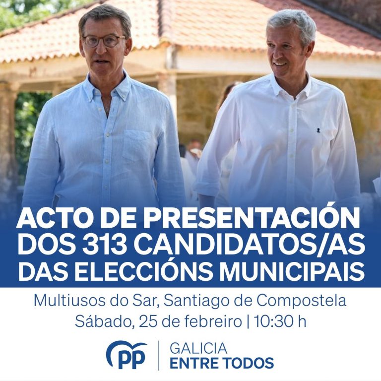 Feijóo participa en un acto este sábado en Santiago para presentar a los 313 candidatos del PP a las alcaldías gallegas