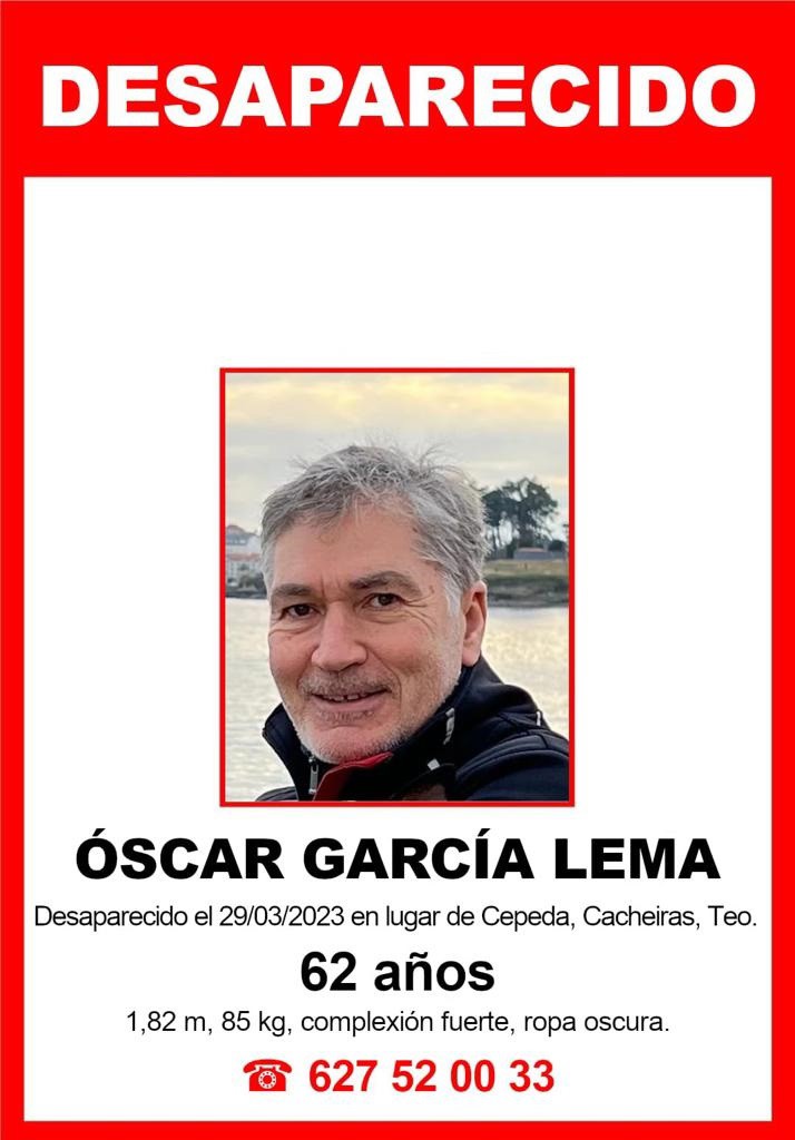 La Guardia Civil pide colaboración para la búsqueda del vecino de Teo desaparecido desde el 29 de marzo