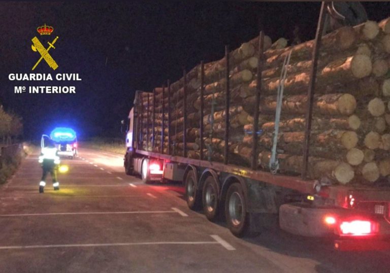 Interceptado en Tui un camión de transporte de madera con un exceso de carga de más de 13 toneladas