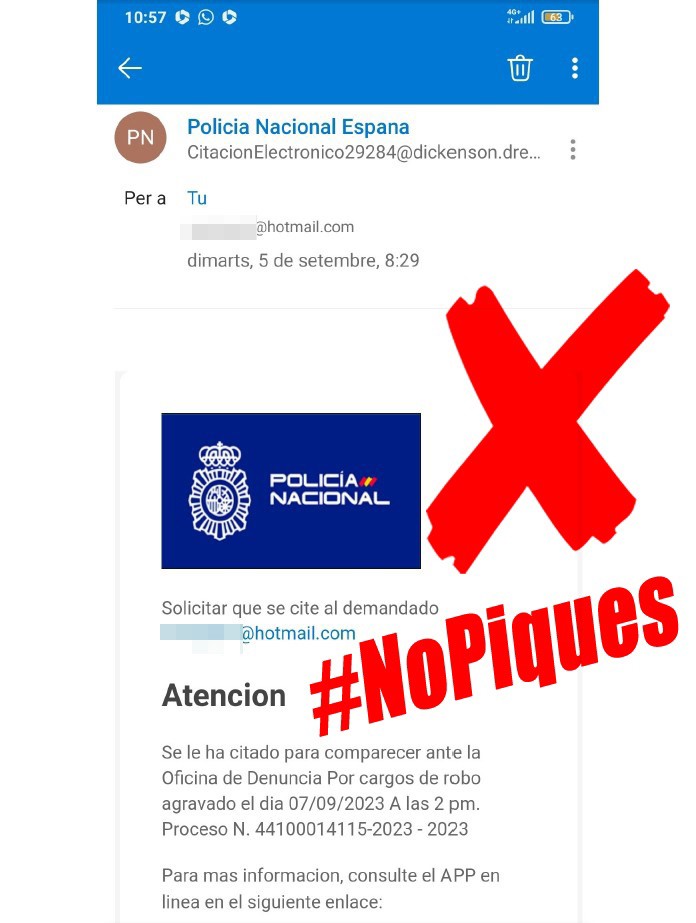 Advierten de una campaña de distribución de malware en la que se suplanta a la Policía Nacional