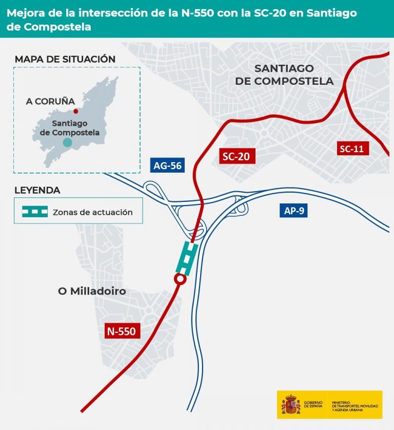 Aprobado de forma definitiva el proyecto para mejorar el cruce de la N-550 con la SC-20 en Santiago de Compostela