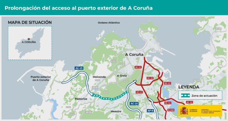 Mitma licita por 1,22 millones la redacción del proyecto de prolongación del acceso al puerto exterior de A Coruña