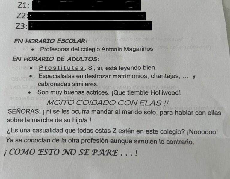 Investigan el envío de cartas anónimas contra profesoras de un colegio de Cambados a las que se llama «prostitutas»