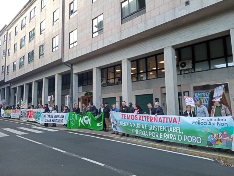 Una protesta ante el Parlamento denuncia un «golpe legislativo» del PP para favorecer proyectos eólicos «ilegales»