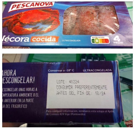 Pesca.- Consumo alerta de la presencia de ‘Salmonella’ en un lote de nécoras cocidas congeladas de la marca Pescanova