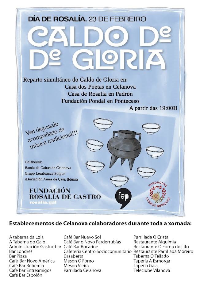 Locales de Celanova ofrecerán el ‘Caldo de Gloria’, basado en un poema de Rosalía, en el día que conmemora a la autora