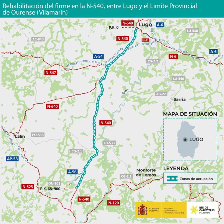 Transportes invierte 11 millones para rehabilitar el firme de la carretera entre Lugo y Vilamarín