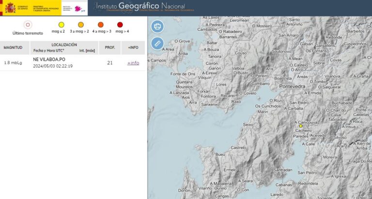 Registrado un terremoto de magnitud 1,8 con epicentro en Vilaboa