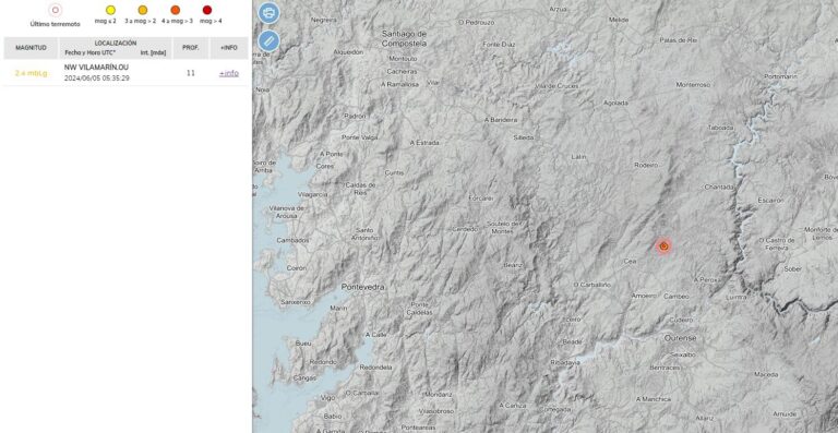 Registrado un terremoto de magnitud 2,4 en Vilamarín (Ourense)