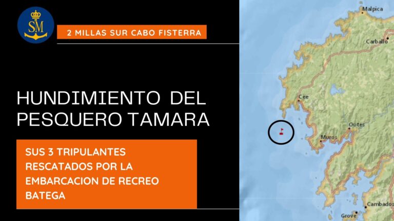 Rescatados los tres tripulantes de un pesquero hundido al sur de Cabo Fisterra