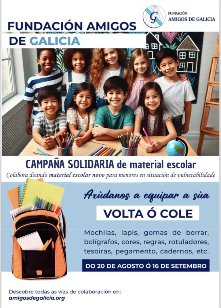 Amigos de Galicia impulsa una campaña de recogida de material escolar para la ‘vuelta al cole’ de familias vulnerables