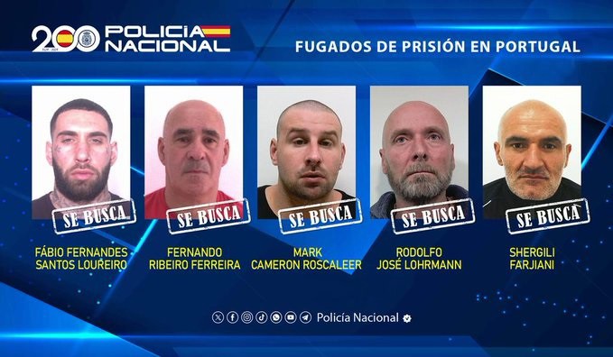 La Policía difunde la imagen de los cinco presos peligrosos fugados en Portugal para pedir colaboración ciudadana