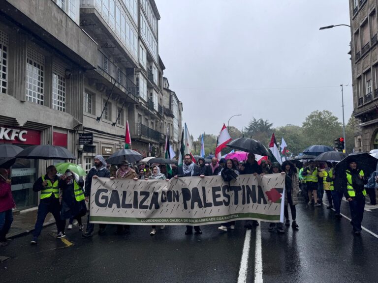 Miles de personas claman bajo la lluvia en Santiago contra «el año de masacres y destrucción» de Israel a Palestina