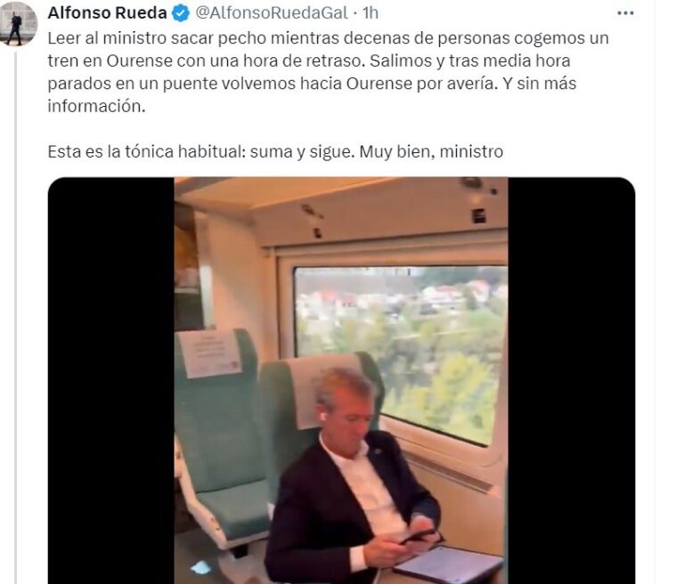 Puente ironiza con que mejorar el AVE le costará «un akelarre» en Galicia y Rueda le replica desde un tren «averiado»