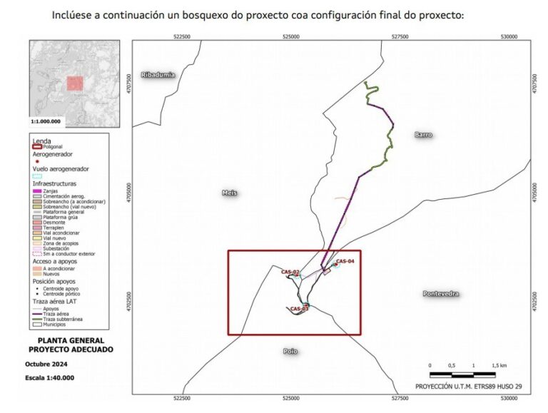 La Xunta concede el trámite ambiental a un eólico en la cabecera de la ría de Pontevedra que cuenta con rechazo vecinal