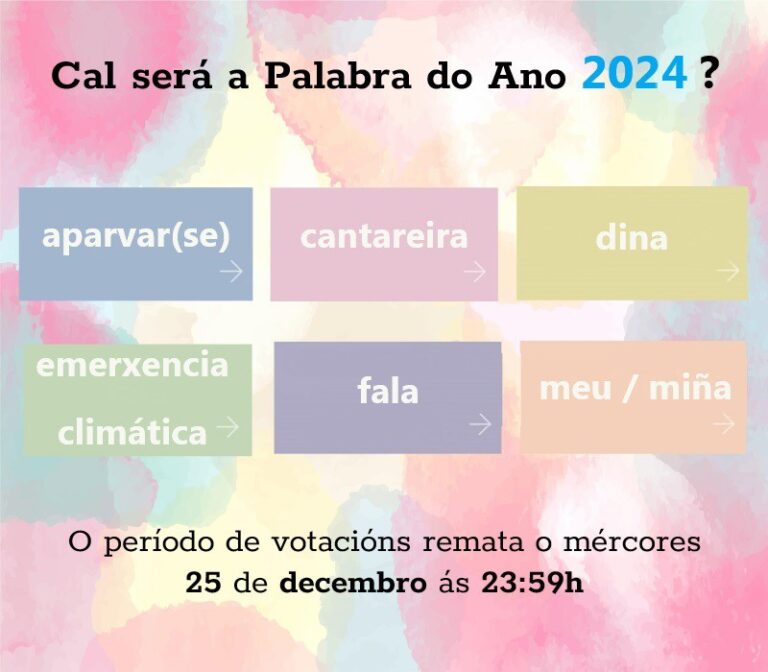 ‘Cantareira, ‘aparvar(se)’, ‘dina’, ‘emerxencia climática’, ‘fala’ y ‘meu’; finalistas a Palabra do Ano 2024 de la RAG