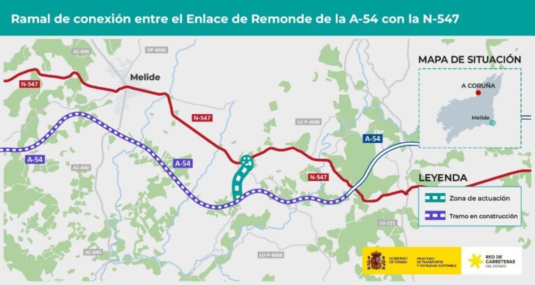 Transportes aprueba el proyecto para conectar con un ramal la A-54 y la N-547 entre Melide y Palas de Rei