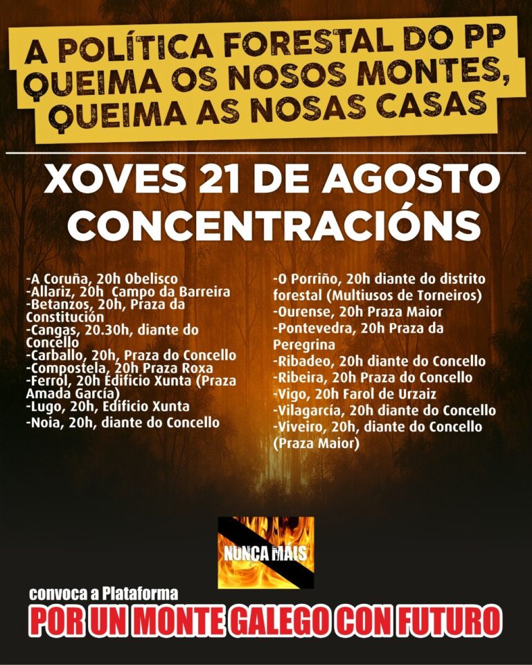 Rural.- Convocan concentraciones el jueves bajo el lema ‘A política forestal do PP queima os nosos montes’
