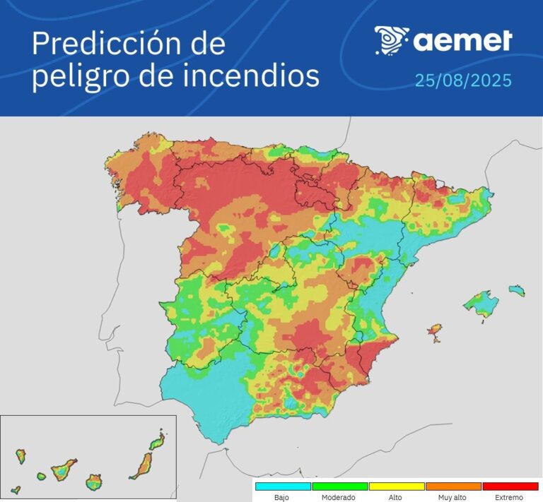 El peligro muy alto o extremo de incendios continúa este lunes en zonas del norte y este peninsular