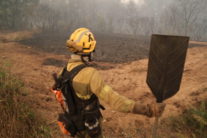 Archivo - Un bombero forestal trata de extinguir el fuego en Lornís, a 18 de septiembre de 2025, en Pantón, Lugo, Galicia (España).. Carlos Castro - Europa Press - Archivo