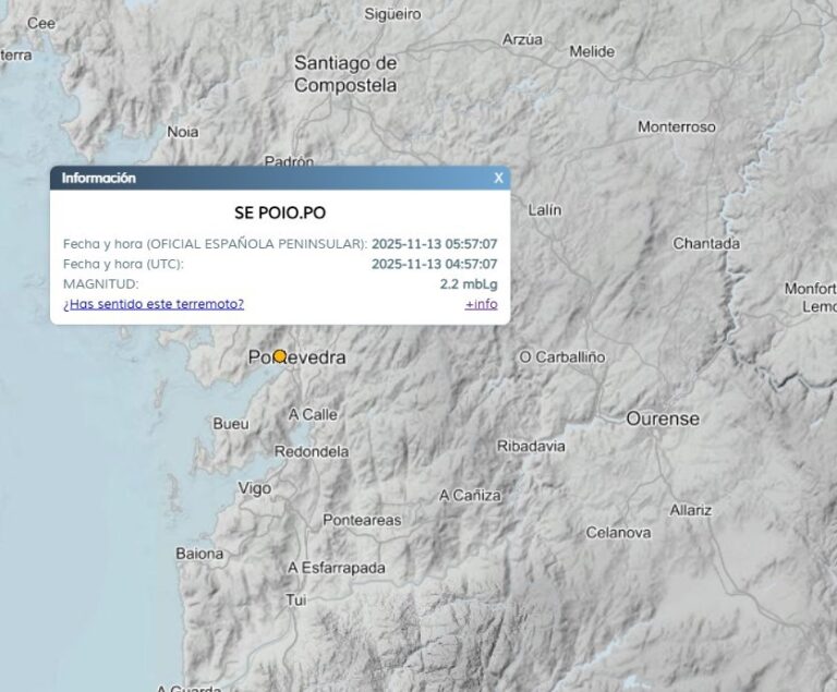 Registrado un pequeño movimiento sísmico, con magnitud 2,2 y epicentro en Poio (Pontevedra)