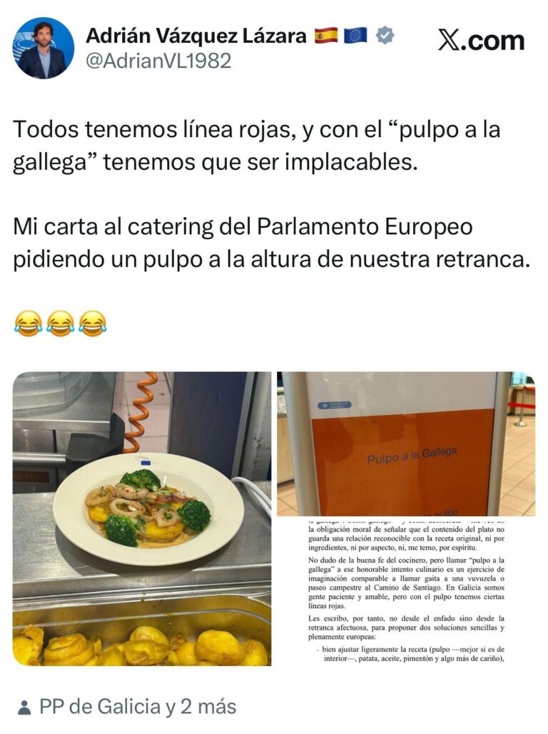 Un eurodiputado del PPdeG tira de retranca para quejarse al catering de la Eurocámara de su ‘pulpo a la gallega’