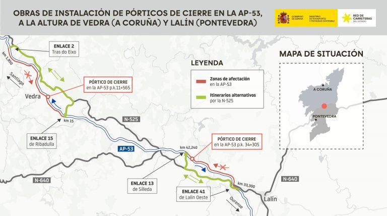 Transportes mejorará las instalaciones de los peajes de la AP-53 en Vedra (A Coruña) y Lalín (Pontevedra)