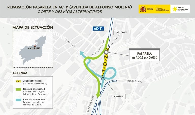 A Coruña registrará cortes nocturnos el martes y miércoles en Alfonso Molina por la pasarela entre estaciones